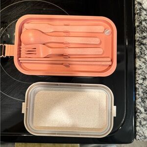 “our place” Pink Bento Box with Utensil Set